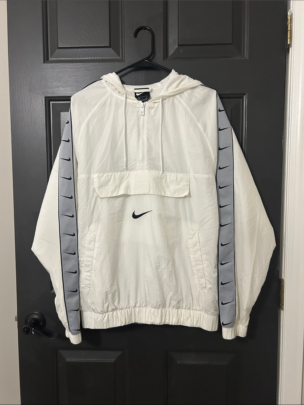 Nike White Hooded Pullover with Navy Swoosh Accents